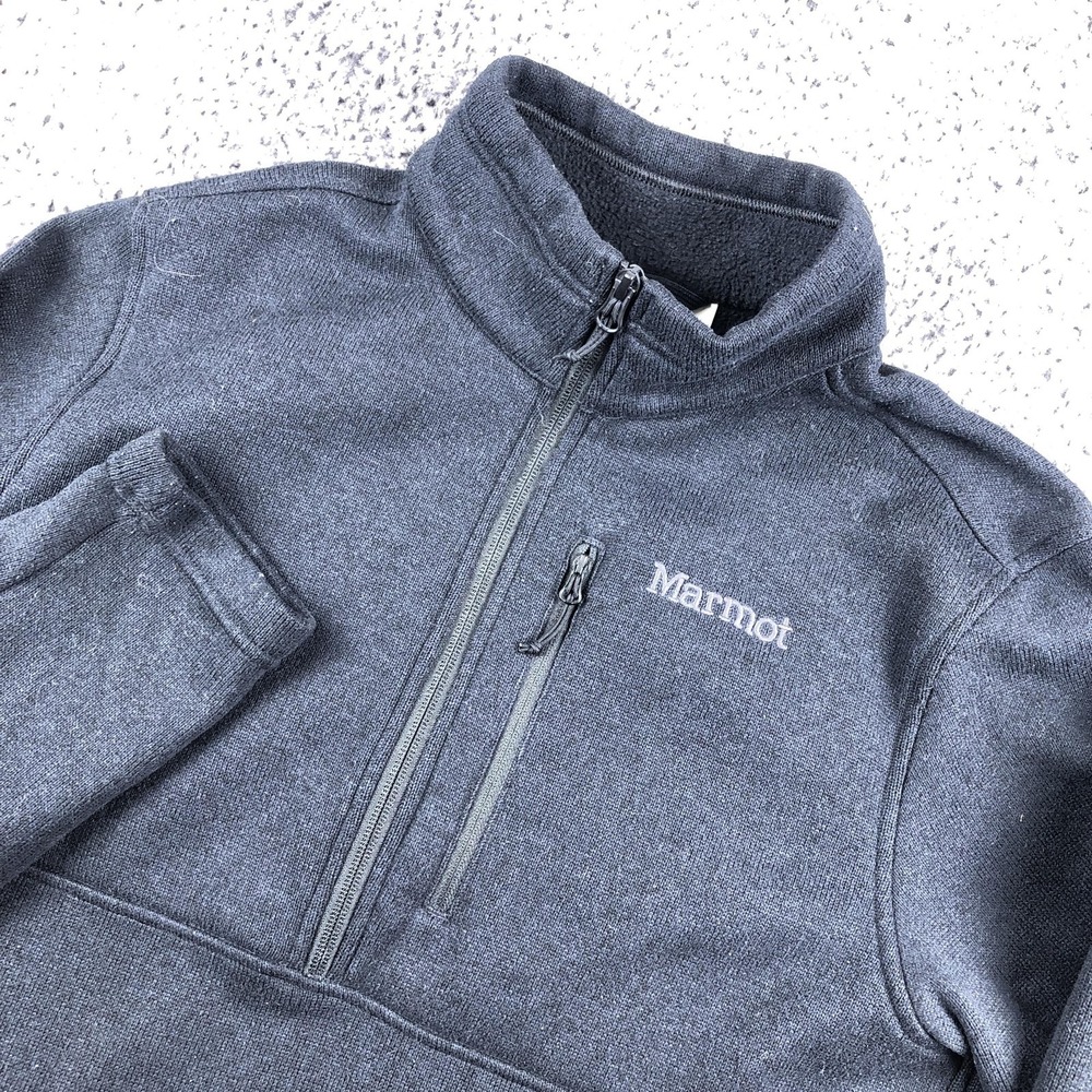 Marmot Mountain Works Pullover Mens Large Gray 1/4 Zip Fleece Hiking Outdoor